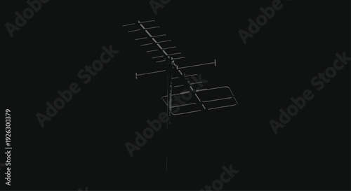 a silhouette of a vintage radio antenna, with a slightly corroded or aged appearance,” “worn metal texture,” “dark background