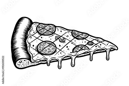 Hand-drawn pepperoni pizza slice with melting cheese