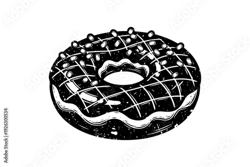 Hand drawn doughnut with sprinkles on white background