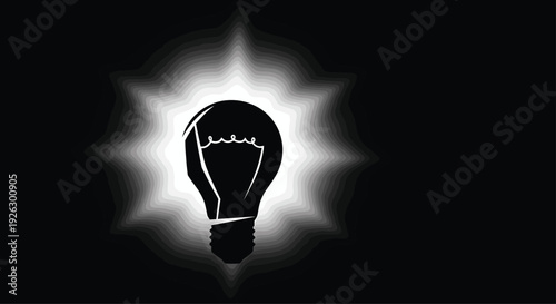 a single, stylized lightbulb shape with a gentle, radiating glow, positioned slightly off-center,” “soft, diffused light,” “minimalist design, high contrast, no colors other than black and white