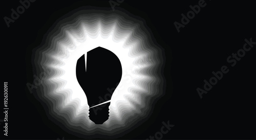 a single, stylized lightbulb shape with a gentle, radiating glow, positioned slightly off-center,” “soft, diffused light,” “minimalist design, high contrast, no colors other than black and white