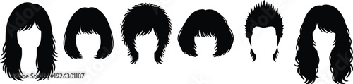 Collection of men and women hairstyle silhouettes, short and long haircuts isolated on white background, beauty salon vector illustration
