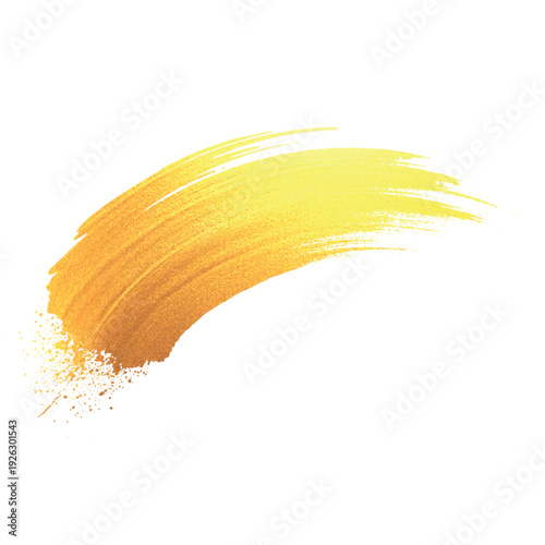 Creative gold brush stroke clip art isolated on white background.Golden yellow paint texture, dynamic watercolor smear, acrylics, grunge, glitter, shimmer, make up, cosmetics.
