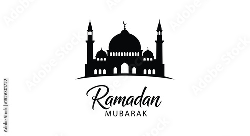 Ramadan mubarak greeting with a mosque illustration black silhouette