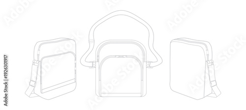 Crossbody Messenger Bag Front Side and Perspective View Vector Template