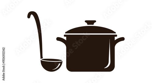 Cooking Pot and Ladle Silhouette Kitchen Utensils Food Preparation Icon
