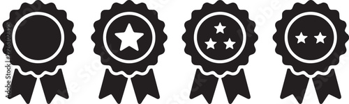 Four black and white ribbons with increasing stars and a blank circle also transparent background prize