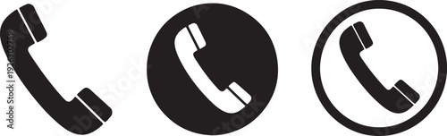Three black telephone handset on white background also transparent background communication call contact