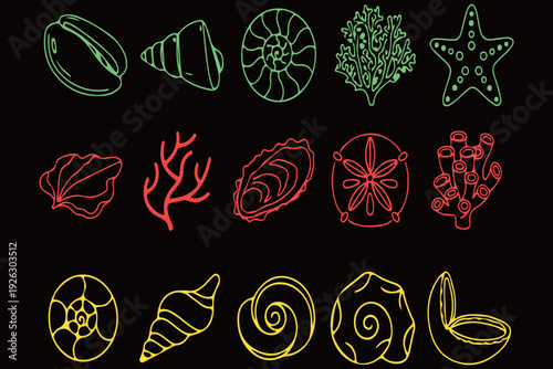 Colorful Marine Life Doodles Set