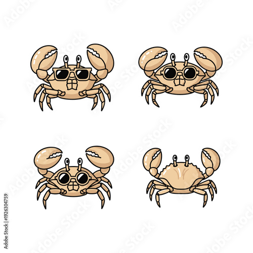 Crab character set in different poses on white background
