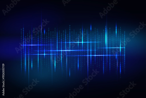 Abstract big data visualization with glowing AI neural network connections, futuristic tech background