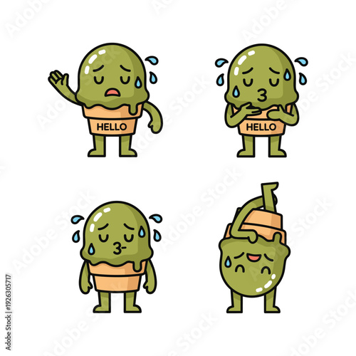 Cartoon Avocado Characters Showing Various Emotions and Reactions with Copy Space