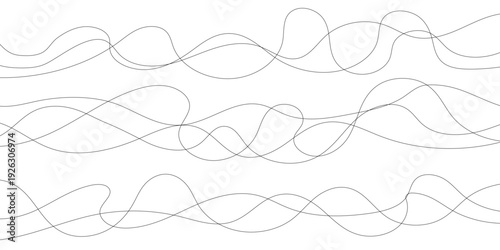 Thin squiggle golden line heart set. Wavy wiggle stripe. Curvy head or yarn lines for decor, separate, divider. Tangled squiggly linear doodle shapes. Vector
