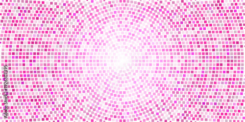 Pink disco ball pattern. Vector realistic illustration of nightclub party banner background with mirror mosaic, light sparkles on square sequin glamour glitter for disco design
