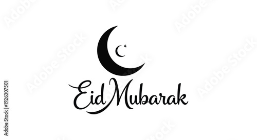 Eid mubarak greeting with crescent moon elegant black silhouette