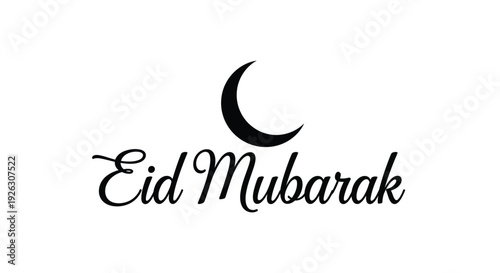 Eid mubarak greeting with a crescent moon graphic a black silhouette
