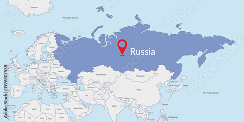 Russia location on the world map with pin location marker3. Vector flat template.