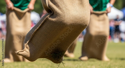 Wallpaper Mural Sack Race Detailed Perspective of Burlap Sack Movement During Competitive Outdoor Event Torontodigital.ca