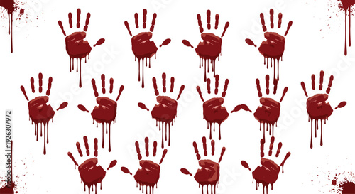 Bloody handprints and splatters on a white background blood splatter