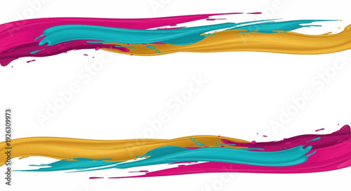 Vibrant abstract illustration of colorful Holi festival powder swirls in pink, yellow, and blue hues on a white background, resembling a celebratory design element or icon.