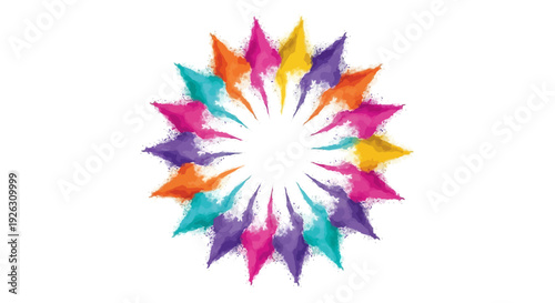 Colorful illustration of a Holi festival icon with a vibrant, rainbow-colored design on a white background, symbolizing celebration and tradition.