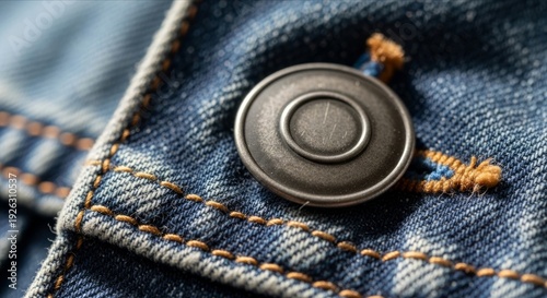 Close-Up of Denim Fabric with Button and Stitching Detail