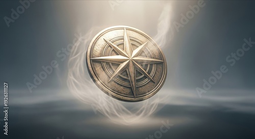 Antique Compass Rose Emblem with Glowing Aura and Mystical Background