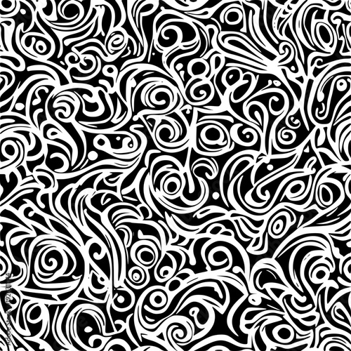 Abstract Monochrome Universe Interaction Vector Pattern Design. : A sophisticated black and white vector illustration featuring an intricate geometric pattern symbolizing universal connection