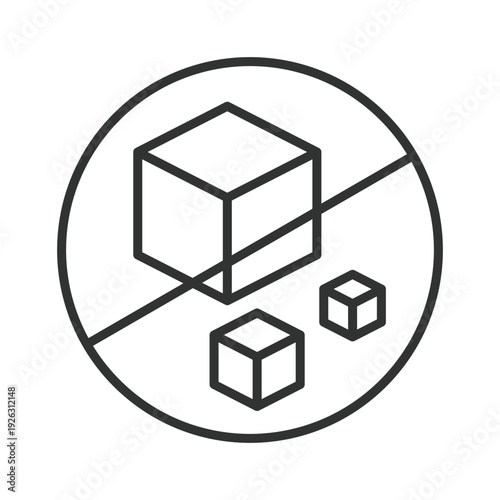 No sugar sign icon in line design. no sugar, sugar free, healthy option, diet drink, cafe restriction, sweet ban, nutrition choice. White background vector. Editable stroke icon