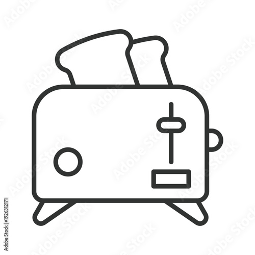 Kitchen toaster icon in line design. kitchen toaster, bread toast, cafe breakfast, electric toaster, cafe equipment, home appliance, toast machine. White background vector. Editable stroke icon