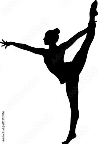 Black and White Silhouette of Female Gymnast Performing One Arm Handstand Split