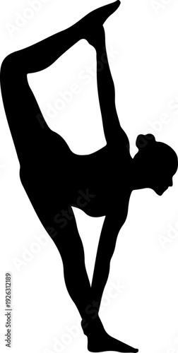 Black and White Silhouette of Female Gymnast Performing One Arm Handstand Split