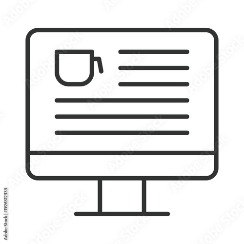 Cafe menu screen icon in line design. cafe menu, digital menu, online cafe board, barista display, restaurant sign, price list, cafe information. White background vector. Editable stroke icon