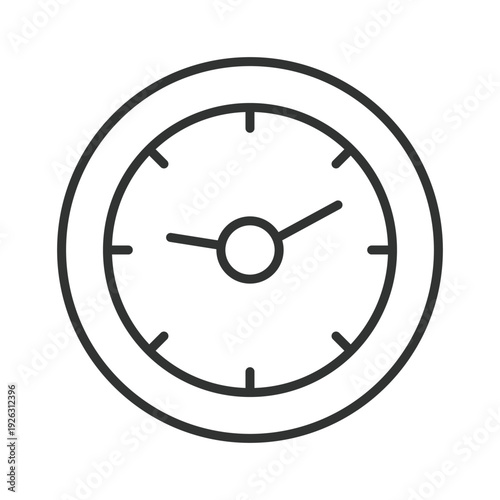 Wall clock icon in line design. wall clock, cafe schedule, coffee shop time, barista clock, cafe routine, working hours, clock icon. White background vector. Editable stroke icon