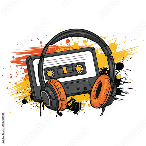 Retro audio cassette tape isolated on white background with vintage music and analogue sound style vector illustration t shirt design.