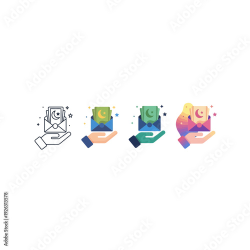 Set of Icons for Emailing Islamic Holiday Greetings and Money