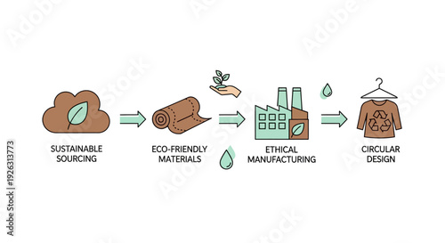 Infographic illustrating the fashion industry's circular economy model from sourcing to design
