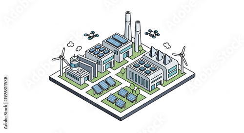 Isometric Industrial Factory Complex Building.