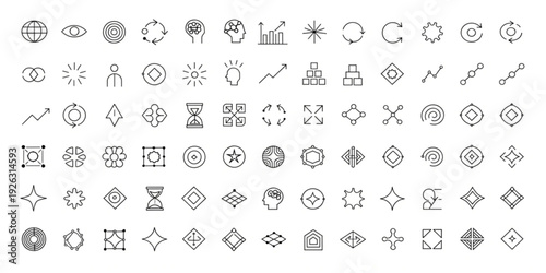 A comprehensive collection of minimalist line icons representing business, technology, and abstract concepts for modern design needs