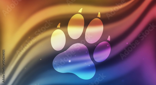 Rainbow paw print on colorful gradient background symbolizing love and connection with pets animal friendship and care