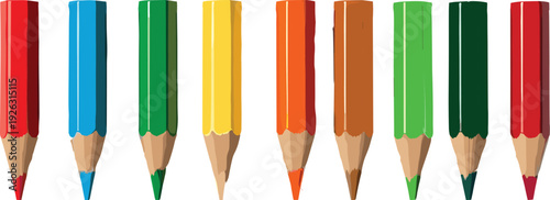 Set of Colorful Wooden Pencils in Vertical Row Vector Illustration Isolated on White Background for Art and Education Design