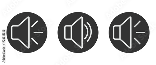Sound icons in circular  frames for app interface elements. Vector illustration.