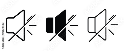  Flat style mute button icon. Mute volume symbol Vector Illustration designed for control audio playback on apps, videos, or system alerts.