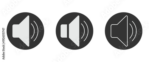 Sound volume icons set with different shapes on white background. Vector illustration.