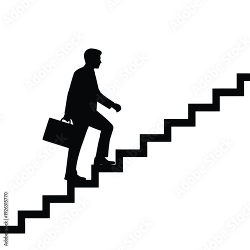 A silhouette of a businessman ascending a staircase toward success