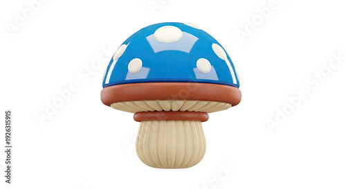 3D Render of a Blue Mushroom with White Spots