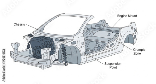 Cutaway Diagram of Car Showing Interior Parts.