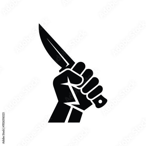 A black silhouette of a hand firmly gripping a sharp knife