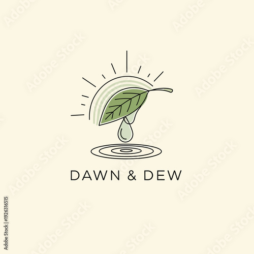 Elegant Dawn  Dew Logo Featuring Leaf, Dewdrop, and Ripple Design.
