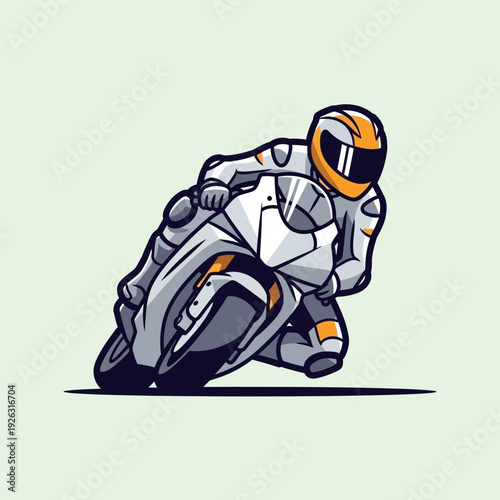 Motorcycle Racer Leaning into a Sharp Turn on a Race Track